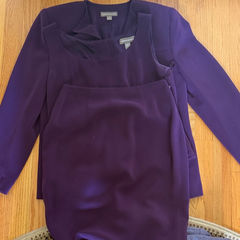 Rich Purple 3 piece suit set and Blazer  top and matching skirt Ensemble size 4